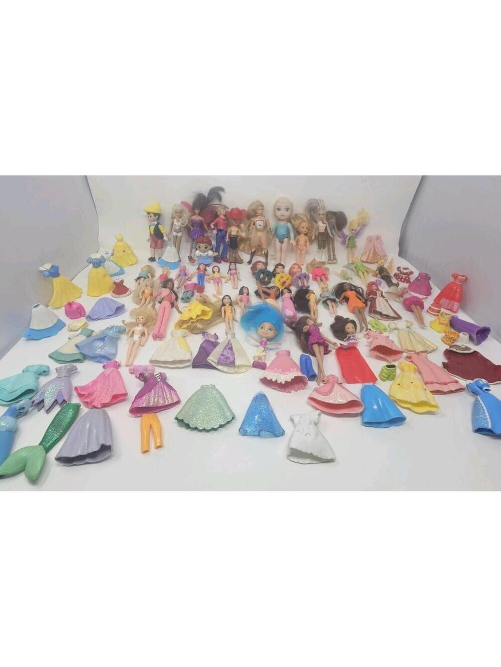 Lot Of 41 Disney Princess Polly Pocket Vntg Misc. Small Dolls + 50 Pcs Clothes